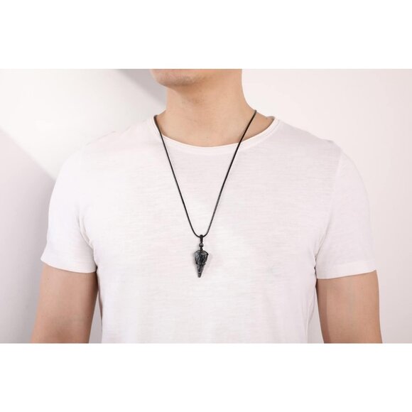 Men's Adjustable Black Rope Healing Crystal Natural Gemstone Pointed Necklaces - Picture 4 of 7
